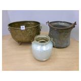 2 Brass decorative pots-Glass candle