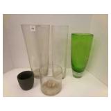 4 Glass Vases-Tallest is 14"