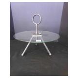 14" glass round display on metal legs