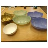 6 Serving Bowls-5 are plastic, 1-gold is glass &
