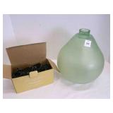 Large Green Glass Vase--11" tall, Flexible LED Lig