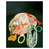 Straw Hat w/Fashion Accessories, Earrings