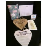 2 wood Hearts, Ceramic plaque, Notes book, daily