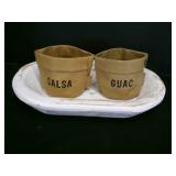 Wood Serving Bowl, Paper Bags Serving Salsa & Guac