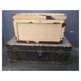2 Vintage wood Boxes Trunks-largest 15"x32"x11"