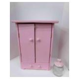 Pink Wood Doll Closet Storage-Glass Container