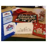 4 Merry Christmas Place Mats, 3-Stockings, bags