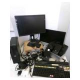 Monitors, Mice, speakers, keyboard, computer, cord