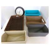 6 Storage Containers & Clock
