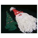 Rag Santa Face & Macrame Christmas Tree Wall