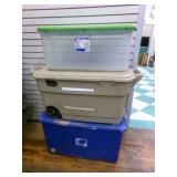 3 LARGE tote w/lids, 2 are on wheels