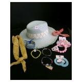 Blue Straw Hat w/Fashion Accessories, Earrings