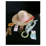 Straw Hat w/Fashion Accessories, Earrings