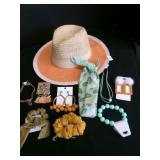 Orange Straw Hat w/Fashion Accessories, Earrings