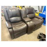 BROWN LOVE SEAT RECLINERS WITH MIDDLE CONSOLE