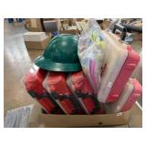 first aid kits, hard hats