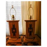 Wood Base Handcrafted Lamps - 2 matching