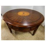 Vintage 40" Round Wood Drum Coffee Table Marquetry