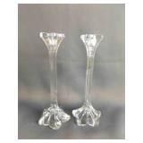 2 Vintage 9" Clear Pressed Glass Candle Holders