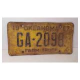 1967 Oklahoma Farm Truck License Plate - GA-2098