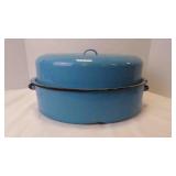 Vintage Light Blue Enamelware Covered Roasting Pan