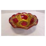 Antique "Goofus Glass" Bowl Molded "Roses In The