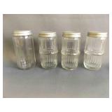 4 Vintage Hoosier Clear Ribbed Glass Spice Jars
