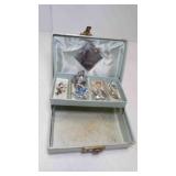 Vintage Jewelry Box & 9 Brooches - JEWELRY Box