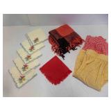 9 Linens - 2 Waist Aprons, Table Cloth