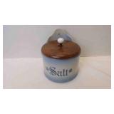 Vintage Light Blue & White Stoneware Salt Crock