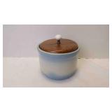 Vintage Light Blue & White Stoneware Butter Crock