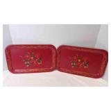 2 Vintage Floral Toleware Metal Serving Trays