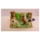 Vintage Ceramic Mallard Ducks & Log Fence Trinket