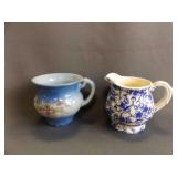 2 Vintage Ceramic Blue/White Transferware Pitchers