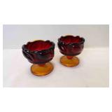 2Indiana Glass "Leaf Sunset" Amberina Candlesticks