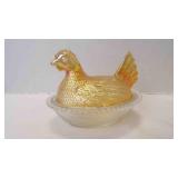 Iridescent Vintage "Hen On A Nest" Covered Glass