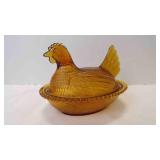 Golden Amber Vintage "Hen On A Nest" Covered Glass