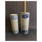 2 Antique Blue and White Stoneware Rolling Pins