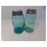 2 Vintage Aqua Blue Glass Ball Mason Jars w/