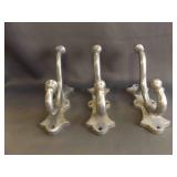 3 Silver Colored Aluminum Coat Hooks - Large