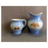 2 Vintage Blue and White Ceramic Pitchers w/Bows