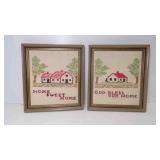 2 8X9 Vintage Hand Made Framed Cross Stitch