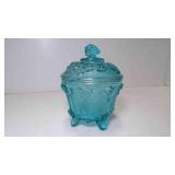 Vintage Teal Blue Glass Candy Dish Jeannette Glass