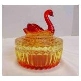 Vintage Jeannette Etched 3D Swan Glass Trinket Box