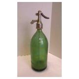Vintage Green Glass Soda Siphon Bottle w/Metal