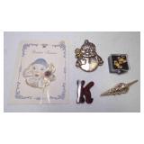 Vintage Gold Tone Seashell Brooch & "Best" Snowman