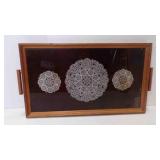 Vintage Wood Serving Tray w/Paper Doilies Under