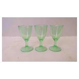 3 Vintage Glow-Green Uranium Glass Goblets