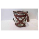 Vintage Leather-Strapped Glass Hurricane Lantern