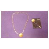 Trifari Gold Tone Necklace & Stick Pin Ribbed